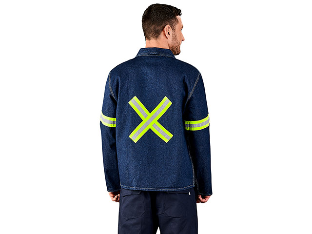 Cast Premium 100% Cotton Denim Jacket - Reflective Arms and Back - Yellow Tape