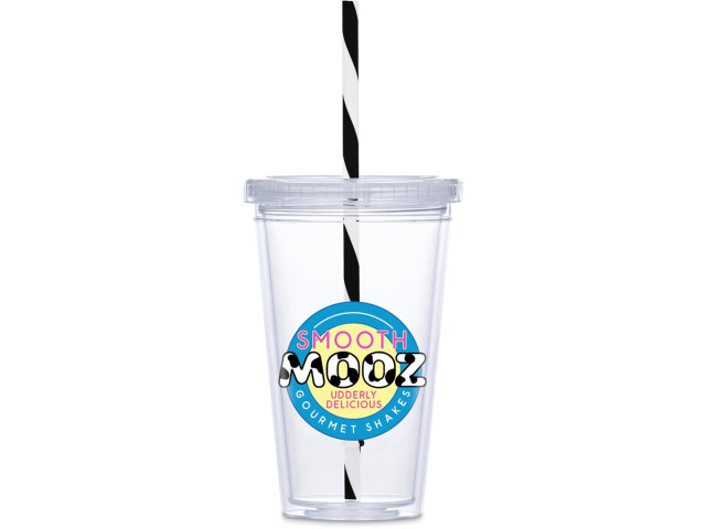 Malibu Double-Wall Plastic Tumbler and Straw - 470ml