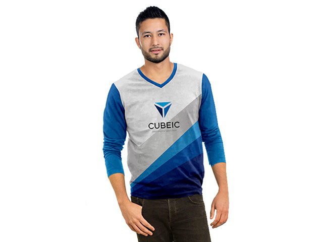 Mens Geneva Long Sleeve V-Neck T Shirt - Birdseye Moisture