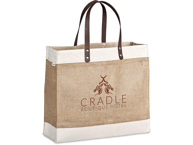 Okiyo Reza Jute And Cotton Tote With Leather Handles - Image 2