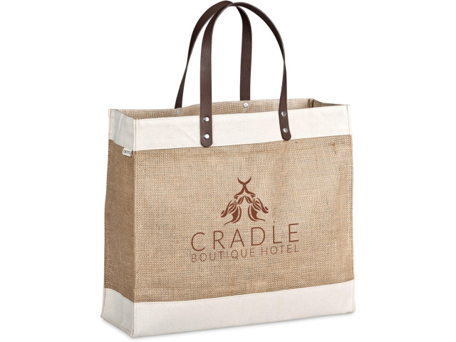 Okiyo Reza Jute and Cotton Tote with Leather Handles