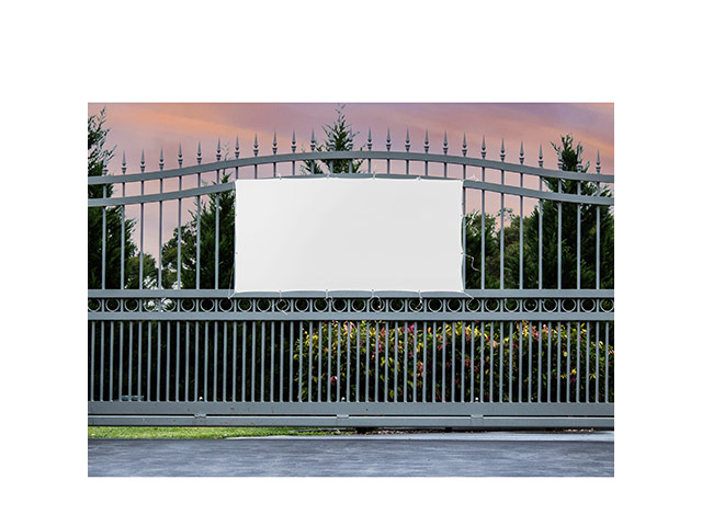 Grey,Metal,Wrought,Iron,Driveway,Property,Entrance,Gates,Set,In