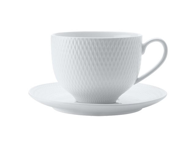 White Basics Diamonds Tea Cup and Saucer 220ml